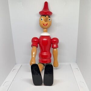 Vintage Classic Wooden Pinocchio Toy - Red and Black
